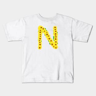 Sunflowers Initial Letter N (White Background) Kids T-Shirt